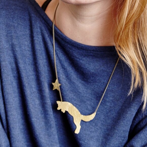 Handmade Hammered Fox Pendant Necklace - Picture 1 of 4